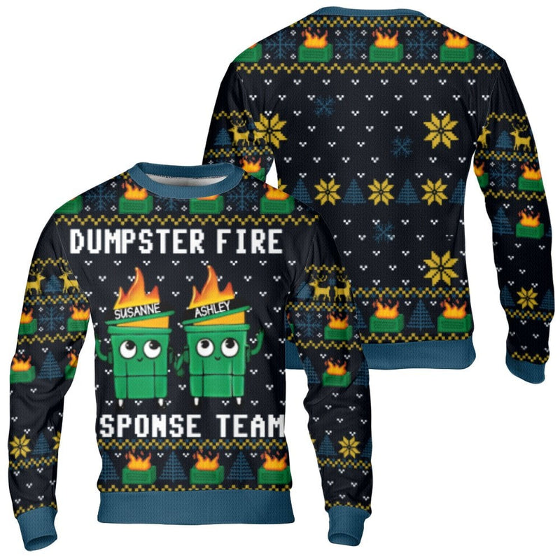 Humorous Office Holiday Work Sweatshirt, Dumpster Fire Response Team Ugly Christmas Sweater, Sarcastic Coworker Xmas Crewneck Pullover