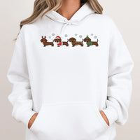 Festive Wiener Dog Hoodie, Christmas Dachshund Hoodie, Adorable Dachshund Christmas Sweatshirt, Dog Lover Holiday Pullover, Xmas Dog Mom Present