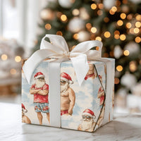 Humorous Gag Christmas Gift Wrap, Buff Santa Wrapping Paper, Shirtless Summer Holiday Wrapping Paper, White Elephant Party Wrapping Paper Roll
