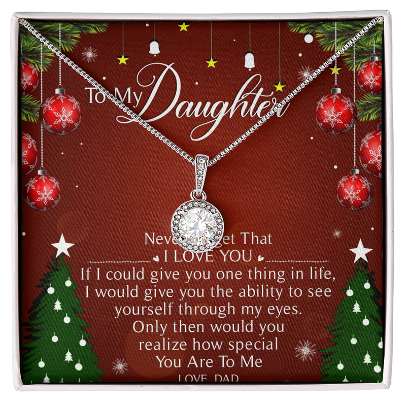 Cubic Zirconia Pendant Necklace, To My Daughter Necklace from Dad, White Gold Stainless Steel Jewelry, Meaningful Christmas Present for Her