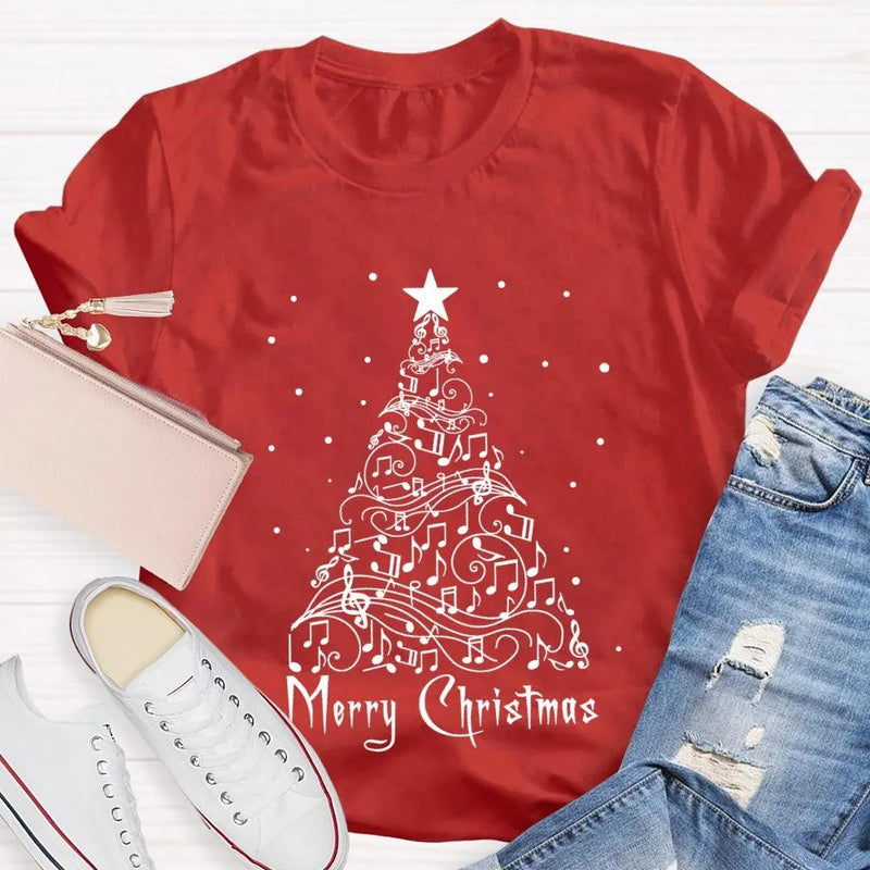 Sheet Music Holiday Tree T-Shirt, Music Teacher Christmas Shirt, Musical Notes Graphic Tee, Choir Director Christmas Present Shirt