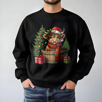 Santa Hat Cow Sweatshirt, Christmas Highland Cow Sweatshirt, Adorable Xmas Cow Crewneck, Festive Holiday Animal Sweater, Winter Present for Her