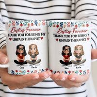 Besties Forever Ceramic Cup, Unpaid Therapist Coffee Mug, 3D Floral Border Drinkware Mug, Best Friend Birthday Mug, Christmas Present for Her