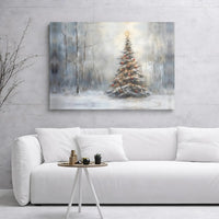 Rustic Pine Tree Canvas Wall Art, Snowy Winter Forest Christmas Tree Canvas, Holiday Season Landscape Canvas Print, Winter Wall Decor