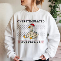 Humorous Christmas Goose Crewneck, Overstimulated but Festive Goose Sweatshirt, Ugly Holiday Goose Sweater, Silly Animal Xmas Pullover Shirt