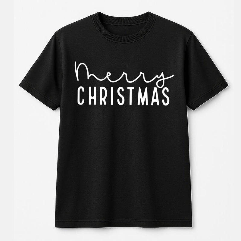 Minimalist Typographic Holiday Shirt, Merry Christmas T-Shirt, Retro Festive Xmas Graphic Tee, Seasonal Christmas Graphic T-Shirt