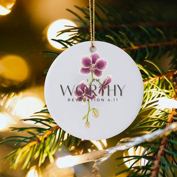 Scripture Verse Christmas Ornament, Revelation 4 11 Christian Ornament, Religious Ceramic Tree Ornament, Faith Holiday Keepsa