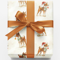 Watercolor Holiday Pup Gift Wrap, Basenji Dog Christmas Wrapping Paper, Canine Lover Present Paper, Festive Pet Winter Wrapping Paper Roll
