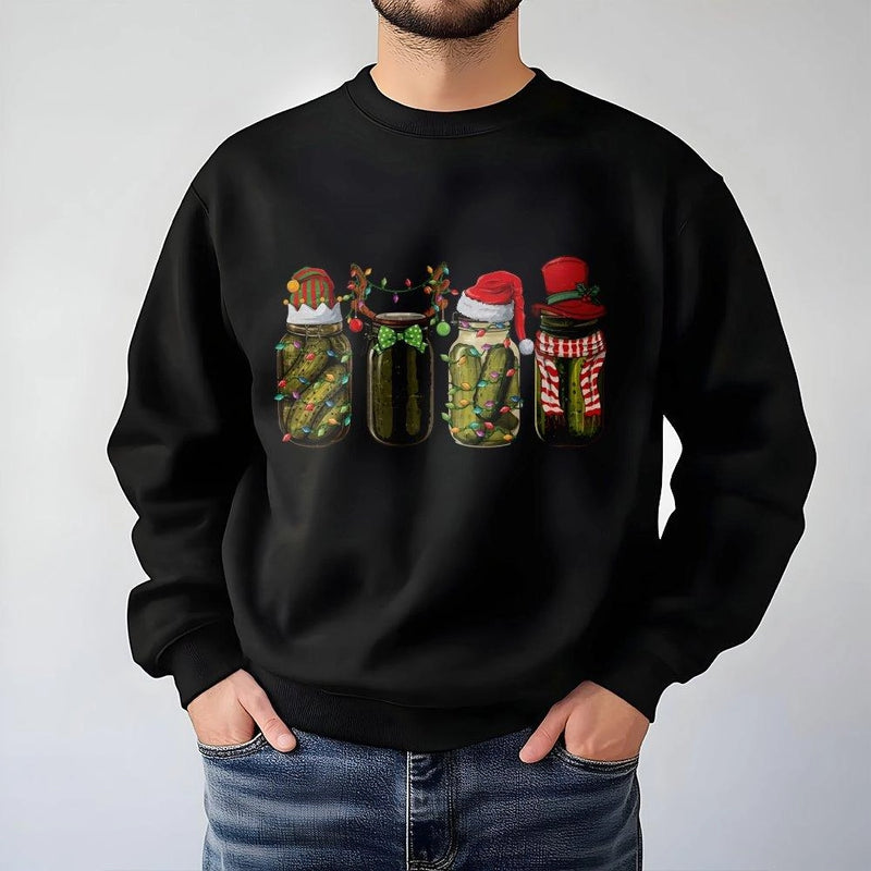 Pickle Jar Holiday Crewneck, Christmas Pickle Sweatshirt, Retro Pickle Foodie Sweater, Adorable Xmas Graphic Pullover, Humorous Foodie Present