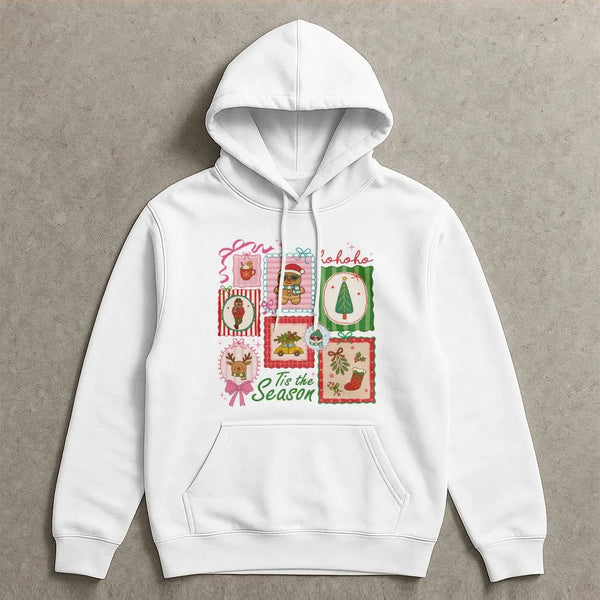 Adorable Gingerbread Reindeer Holiday Hooded Sweatshirt, Tis the Season Christmas Hoodie, Festive Winter Pullover, Xmas Graph