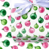 Watercolor Bauble Wrapping Paper, Pink Green Christmas Ornament Wrapping Paper, Festive Holiday Gift Wrap, Xmas Present Wrapping Paper