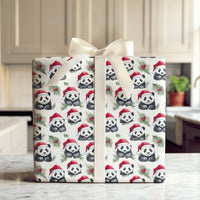 Santa Hat Panda Bear Gift Wrap, Christmas Panda Wrapping Paper, Watercolor Holiday Wrapping Paper, Adorable Animal Present Gift Wrapping Paper