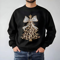 Polka Dot Bow Holiday Sweatshirt, Leopard Print Christmas Tree Sweatshirt, Adorable Xmas Tree Crewneck, Festive Winter Graphic Sweatshirt