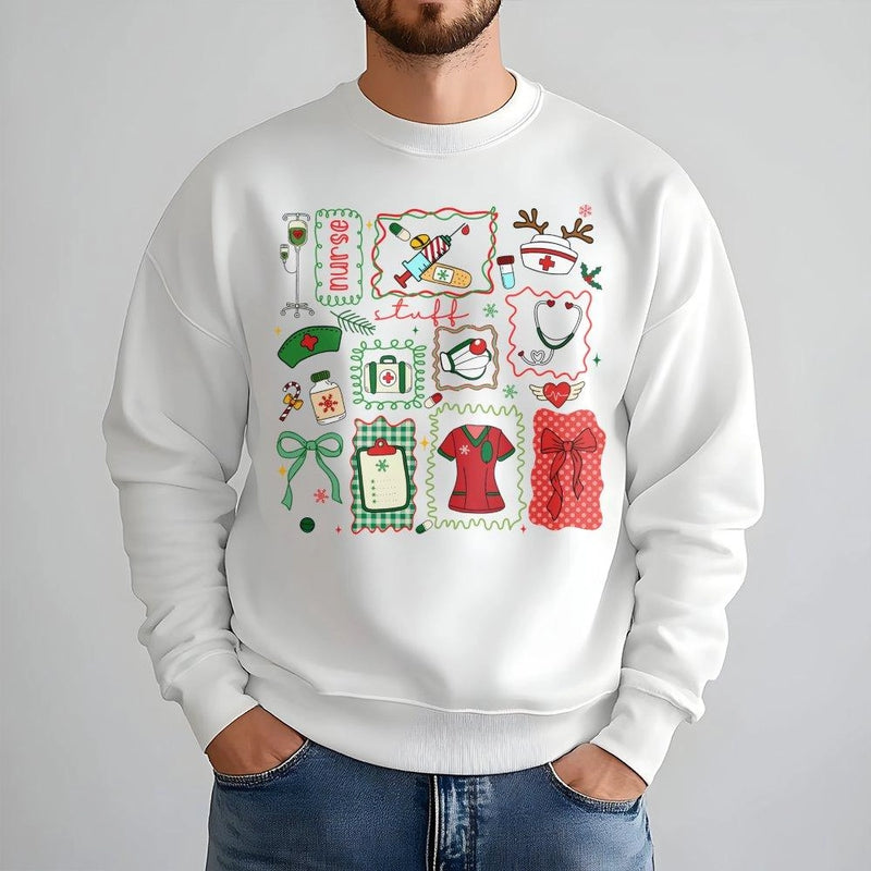 Festive Medical Icon Holiday Crewneck, Christmas Nurse Sweatshirt, RN Healthcare Worker Sweatshirt, Nursing Student Xmas Sweatshirt Present