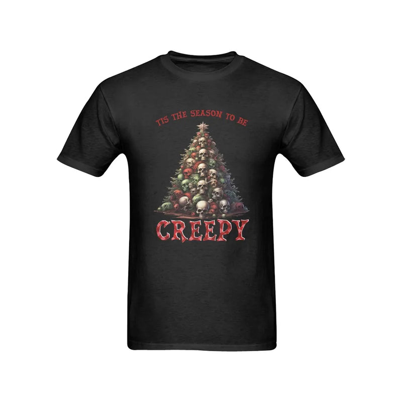 Skull Christmas Tree Shirt, Tis the Season to Be Creepy T-Shirt, Gothic Holiday Graphic Tee, Spooky Xmas Goth Clothes Present for Men