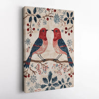 Winter Birds Wall Art, Winter Birds Folk Art Canvas Print, Winter Birds Holiday Poster, Christmas Canvas Print, Digital Download Wall Art
