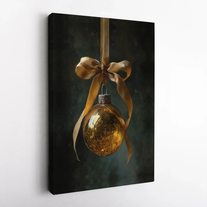 Elegant Holiday Bauble Canvas Print, Gold Christmas Ornament Wall Art, Seasonal Xmas Canvas Art, Winter Canvas Decor, Holiday Wall Art Present