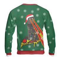 Humorous Cat Holiday Sweater, Laser Cat Pizza Ugly Christmas Sweatshirt, Space Pizza Xmas Crewneck Sweatshirt, Retro Cat Lover Holiday Present