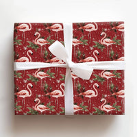 Red Snowy Flamingo Gift Wrap, Tropical Christmas Wrapping Paper, Pink Flamingo Holiday Wrapping Paper, Festive Seasonal Present Gift Wrap