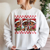 Checkered Holiday Reindeer Sweater, Retro Christmas Reindeer Sweatshirt, Adorable Xmas Crewneck, Festive Reindeer Pullover, Teacher Holiday Present