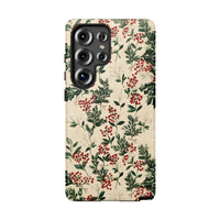 Vintage Botanical Berries Phone Cover, Christmas Holly Samsung Phone Case, Dual-Layer Tough Phone Case, Festive Winter Holiday Xmas Present