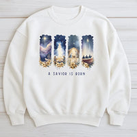 Watercolor Nativity Scene Sweater, A Savior Is Born Nativity Sweatshirt, Christian Christmas Crewneck Pullover, Faith Holiday Present