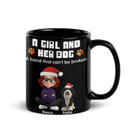 Custom Cartoon Girl and Dog Holiday Coffee Mug, Personalized Dog Mom Christmas Mug, Ceramic Festive Cup, Present for Pet Lovers