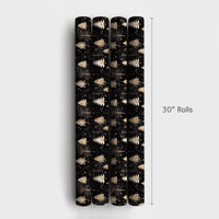 Black Christmas Gift Wrap, Gold and White Tree Wrapping Paper, Modern Winter Forest Present Wrap, Elegant Holiday Night Gift Wrapping Paper