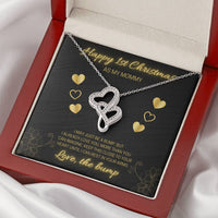 Interlocking Double Hearts Pendant, First Christmas Mommy to Be Necklace, 14K White Gold Over Stainless Steel, Expecting Mom Heart Present