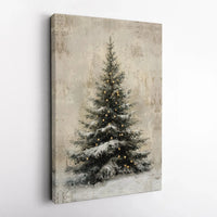 Rustic Winter Pine Wall Art, Snow Covered Christmas Tree Canvas Print, Farmhouse Holiday Decor, Xmas Scenery Digital Download Printable