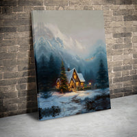 Snowy Mountain Canvas Wall Art, Winter Cabin Canvas Print, Rustic Forest Landscape Canvas Art, Christmas Decor Digital Download Printable