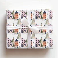 Church Steeple Town Gift Wrap, Snowy Christmas Village Wrapping Paper, Watercolor Holiday Wrapping Paper, Festive Winter Wrapping Paper