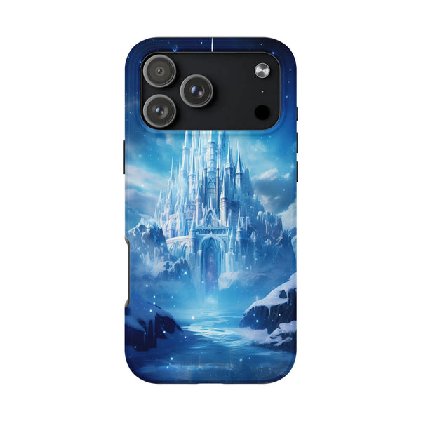 Snowy Magical Castle Phone Case, Winter Wonderland Fantasy Ice Castle iPhone Case, Dual Layer Tough Cover, Fairy Tale Christm