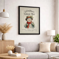 Vintage Snowman Canvas Print, Grandma's Cocoa Bar Canvas Art, Festive Winter Kitchen Canvas Wall Art, Comfy Christmas Decor Holiday Present