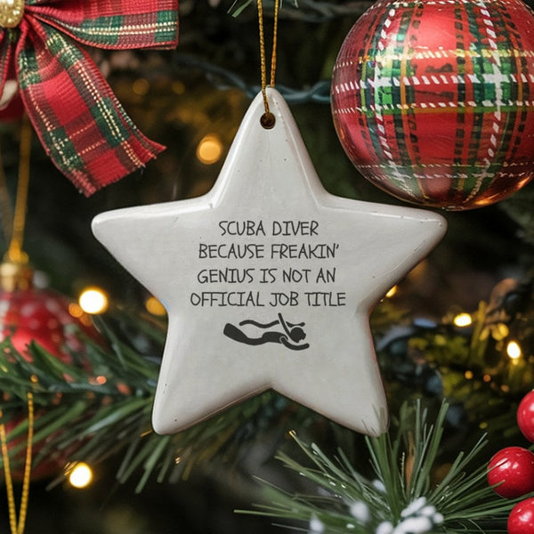 Scuba Diving Ceramic Star Ornament, Humorous Scuba Diver Star Ornament, Ocean Diver Holiday Tree Decor, Christmas Star Orname