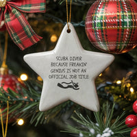 Scuba Diving Ceramic Star Ornament, Humorous Scuba Diver Star Ornament, Ocean Diver Holiday Tree Decor, Christmas Star Ornament Present for Diver