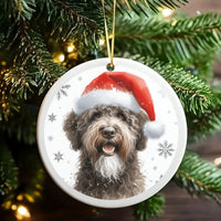 Santa Hat Doodle Puppy Tree Keepsake, Bernedoodle Christmas Ceramic Ornament, Dog Lover Holiday Tree Decor, Pet Xmas Present