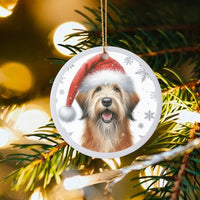 Santa Hat Puppy Ceramic Ornament, Briard Dog Christmas Ornament, Adorable Pet Holiday Tree Ornament, Keepsake Present for Dog Lovers and Owners