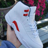 Sneakers, White Red Colorway, Lace Up Design, Casual Gift for Sneaker Fans