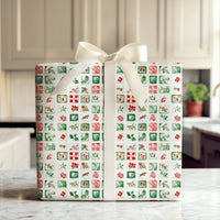 Botanical Grid Christmas Gift Wrap, Watercolor Holly Berry Wrapping Paper, Mistletoe Floral Wrapping Paper, Holiday Present Gift Wrap Roll