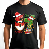 Humorous Santa and Elf Graphic Tee, Christmas Number 67 T-Shirt, Retro Holiday 67 Shirt, Xmas Birthday Party Tee for Him Her