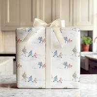 Watercolor Winter Scene Gift Wrap, Carrying Christmas Tree Wrapping Paper, Nostalgic Holiday Wrapping Paper, Festive Gift Wrap Roll
