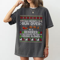 Humorous Ugly Christmas Sweater Style Tee, Run Over by A Reindeer T-Shirt, Sarcastic Holiday Party Shirt, Retro Christmas Humor T-Shirt