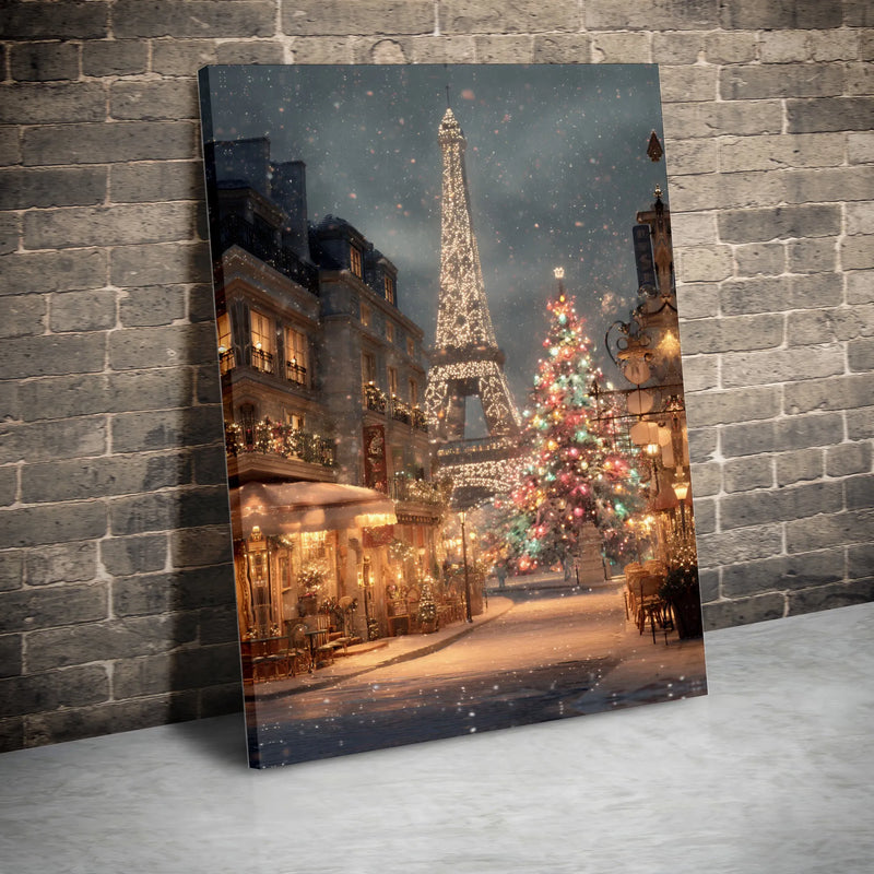 Paris Christmas Canvas Print, Snowy Eiffel Tower Canvas Wall Art, Winter Scene Canvas, Holiday City Wall Art, French Travel Home Decor Present