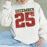 Retro Varsity Number Graphic Sweatshirt, December 25 Christmas Hoodie, Holiday Season Pullover, Comfy Winter Xmas Family Hooded Top