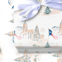 Watercolor State Capitol Holiday Gift Wrap, Texas Flag Christmas Wrapping Paper, Lone Star State Wrapping Paper Roll, Southern Present Wrap