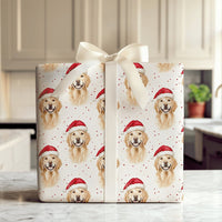 Christmas Dog Gift Wrap, Santa Hat Golden Retriever Wrapping Paper, Holiday Puppy Confetti Present Wrap, Xmas Dog Lover Wrapping Paper