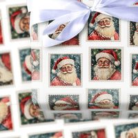 Retro Santa Claus Portrait Gift Wrap, Vintage Santa Stamp Wrapping Paper, Classic Christmas Stamp Wrapping Paper, Holiday Gift Wrap Roll