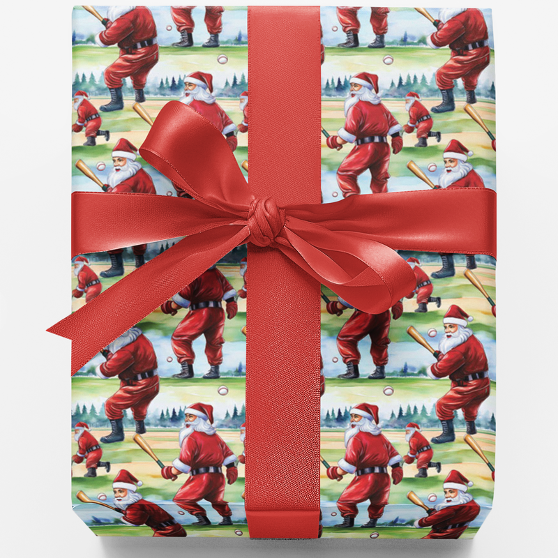 Sleigh Swing Holiday Wrapping Paper, Baseball Santa Christmas Wrapping Paper, Sports Santa Gift Wrap, Baseball Fan Winter Present Paper
