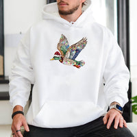 Santa Hat Duck Hoodie, Mallard Duck Christmas Hoodie, Humorous Xmas Duck Hunting Hooded Sweatshirt, Winter Birding Duck Lover Hoodie Present